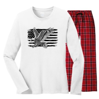 American Flag Eagle 4th Of July Independence Day Patriotic Women's Long Sleeve Flannel Pajama Set 