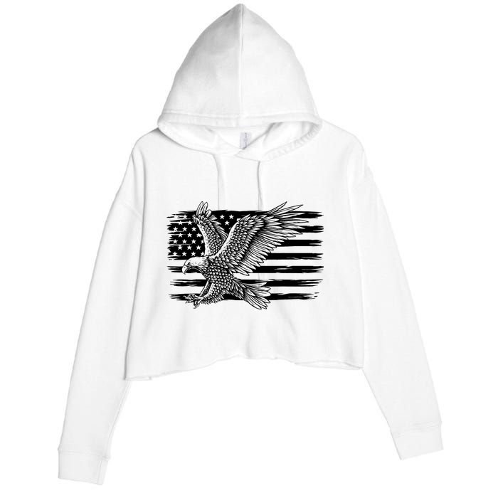 American Flag Eagle 4th Of July Independence Day Patriotic Crop Fleece Hoodie