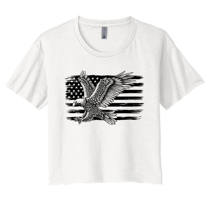 American Flag Eagle 4th Of July Independence Day Patriotic Women's Crop Top Tee