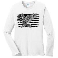 American Flag Eagle 4th Of July Independence Day Patriotic Ladies Long Sleeve Shirt