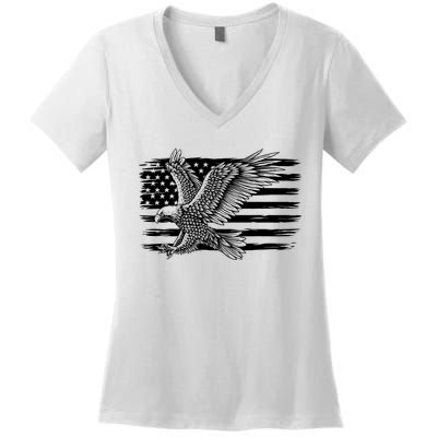 American Flag Eagle 4th Of July Independence Day Patriotic Women's V-Neck T-Shirt