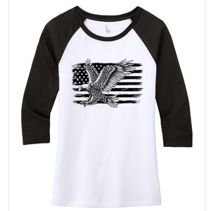 American Flag Eagle 4th Of July Independence Day Patriotic Women's Tri-Blend 3/4-Sleeve Raglan Shirt