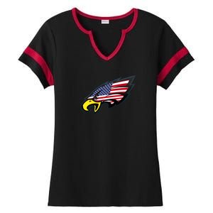 American Flag Eagle Ladies Halftime Notch Neck Tee