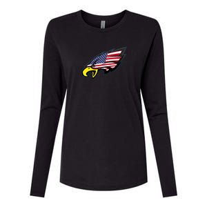 American Flag Eagle Womens Cotton Relaxed Long Sleeve T-Shirt