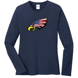 American Flag Eagle Ladies Long Sleeve Shirt