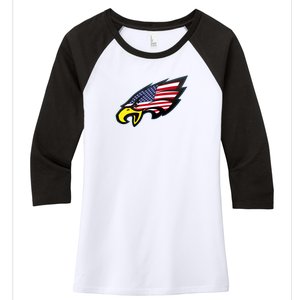 American Flag Eagle Women's Tri-Blend 3/4-Sleeve Raglan Shirt