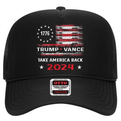 America Flag Election Trump Jd Vance 2024 Vp President High Crown Mesh Back Trucker Hat