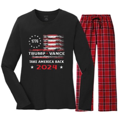 America Flag Election Trump Jd Vance 2024 Vp President Women's Long Sleeve Flannel Pajama Set 