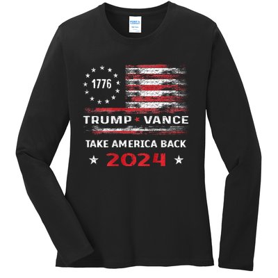 America Flag Election Trump Jd Vance 2024 Vp President Ladies Long Sleeve Shirt