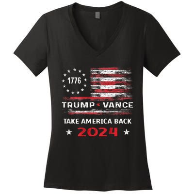 America Flag Election Trump Jd Vance 2024 Vp President Women's V-Neck T-Shirt