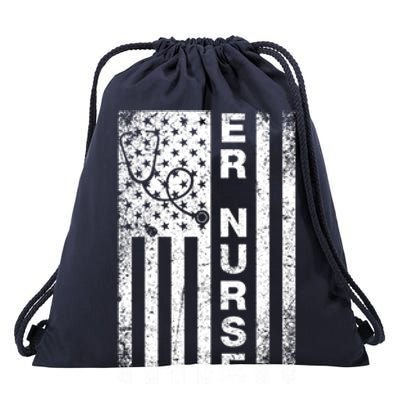 American Flag Er Nurse Emergency Room Nurse Gift Drawstring Bag