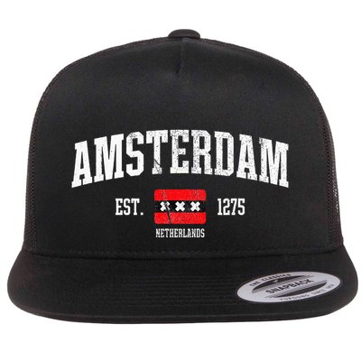 Amsterdam Flag Est. 1275 Netherlands Souvenir Retro Flat Bill Trucker Hat
