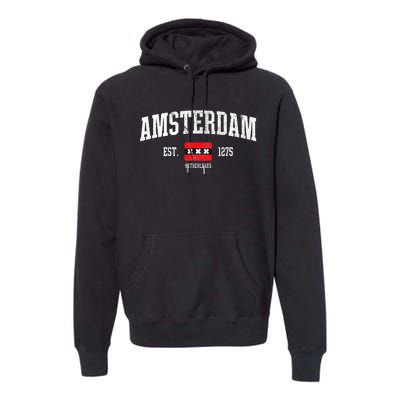 Amsterdam Flag Est. 1275 Netherlands Souvenir Retro Premium Hoodie