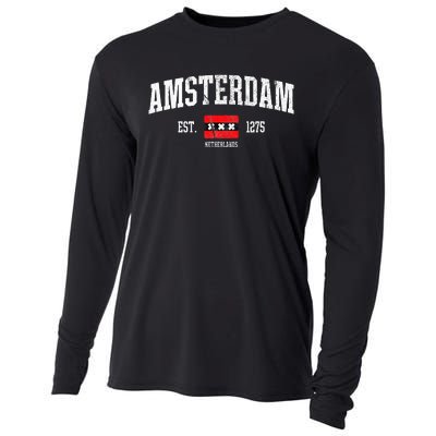 Amsterdam Flag Est. 1275 Netherlands Souvenir Retro Cooling Performance Long Sleeve Crew