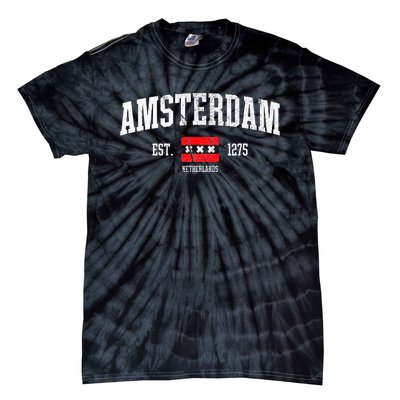 Amsterdam Flag Est. 1275 Netherlands Souvenir Retro Tie-Dye T-Shirt