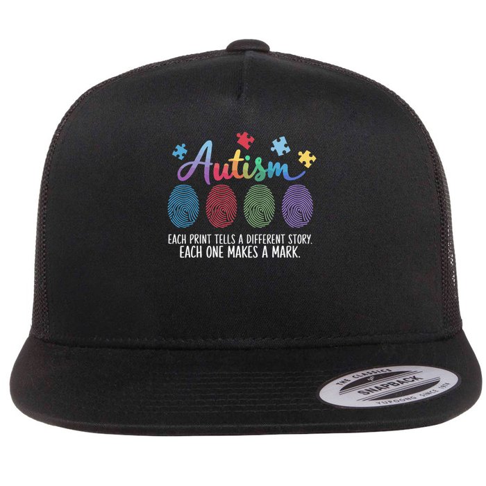 Autism Fingerprint Each Print Tells A Different Story Flat Bill Trucker Hat