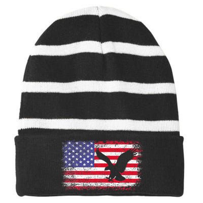 American Flag Eagle Usa 4th Of July Striped Beanie with Solid Band