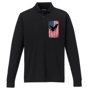 American Flag Eagle Patriotic Usa Great Gift Performance Long Sleeve Polo