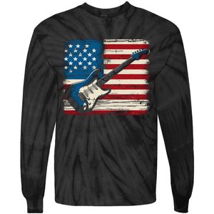 American Flag Electric Guitar Music Lover Tie-Dye Long Sleeve Shirt