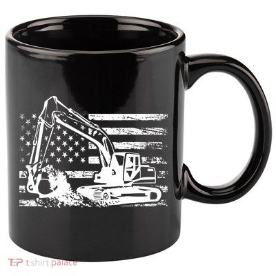American Flag Excavator 11oz C Handle Ceramic Mug