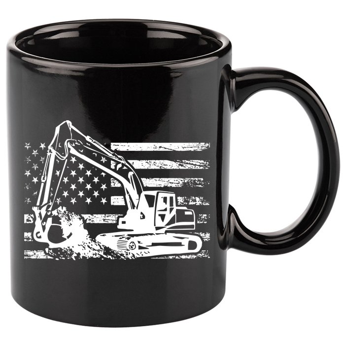 American Flag Excavator 11oz C Handle Ceramic Mug