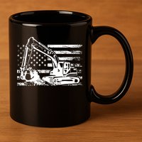 American Flag Excavator 11oz C Handle Ceramic Mug