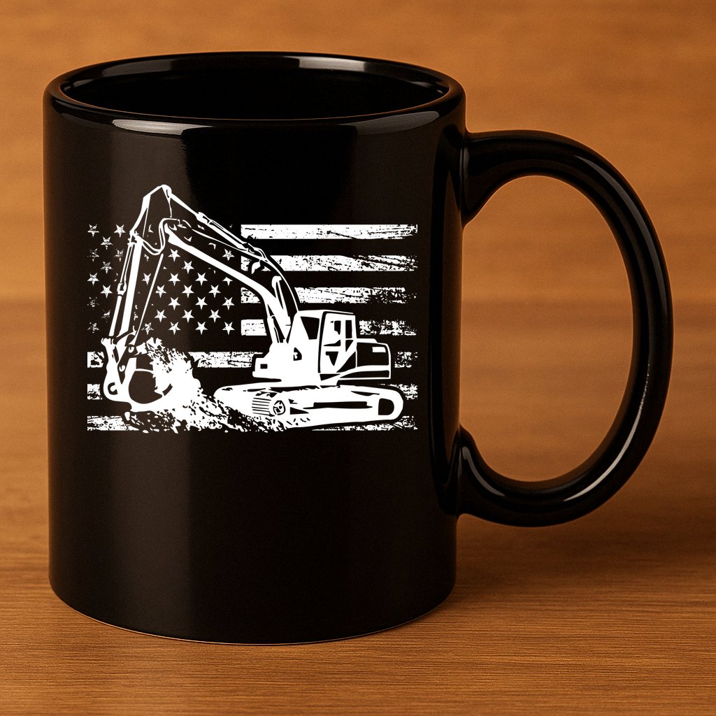 American Flag Excavator 11oz C Handle Ceramic Mug