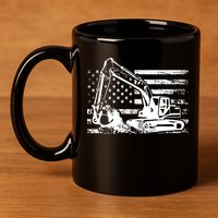 American Flag Excavator 11oz C Handle Ceramic Mug