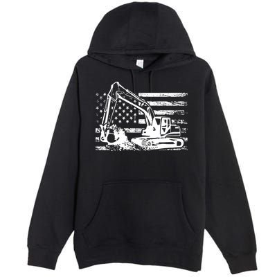 American Flag Excavator Premium Pullover Hoodie