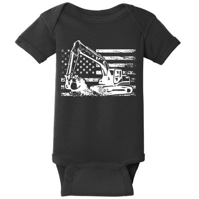American Flag Excavator Baby Bodysuit