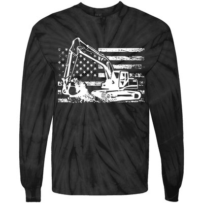 American Flag Excavator Tie-Dye Long Sleeve Shirt