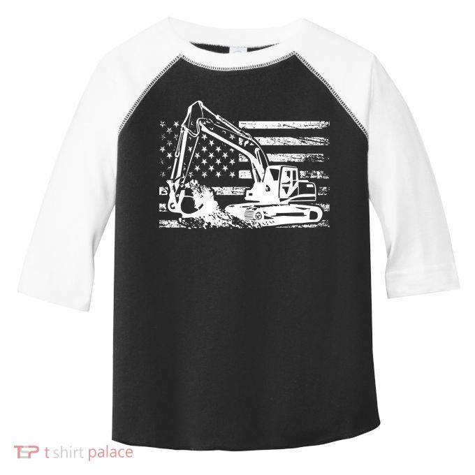 American Flag Excavator Toddler Fine Jersey T-Shirt