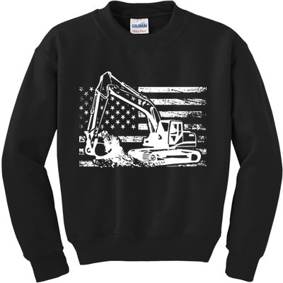 American Flag Excavator Kids Sweatshirt