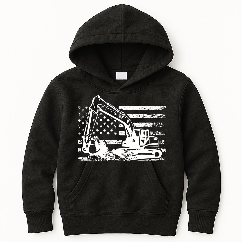 American Flag Excavator Kids Hoodie