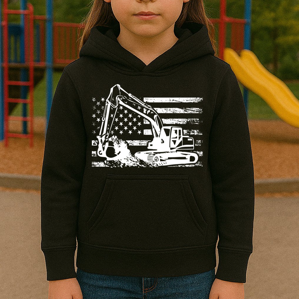 American Flag Excavator Kids Hoodie