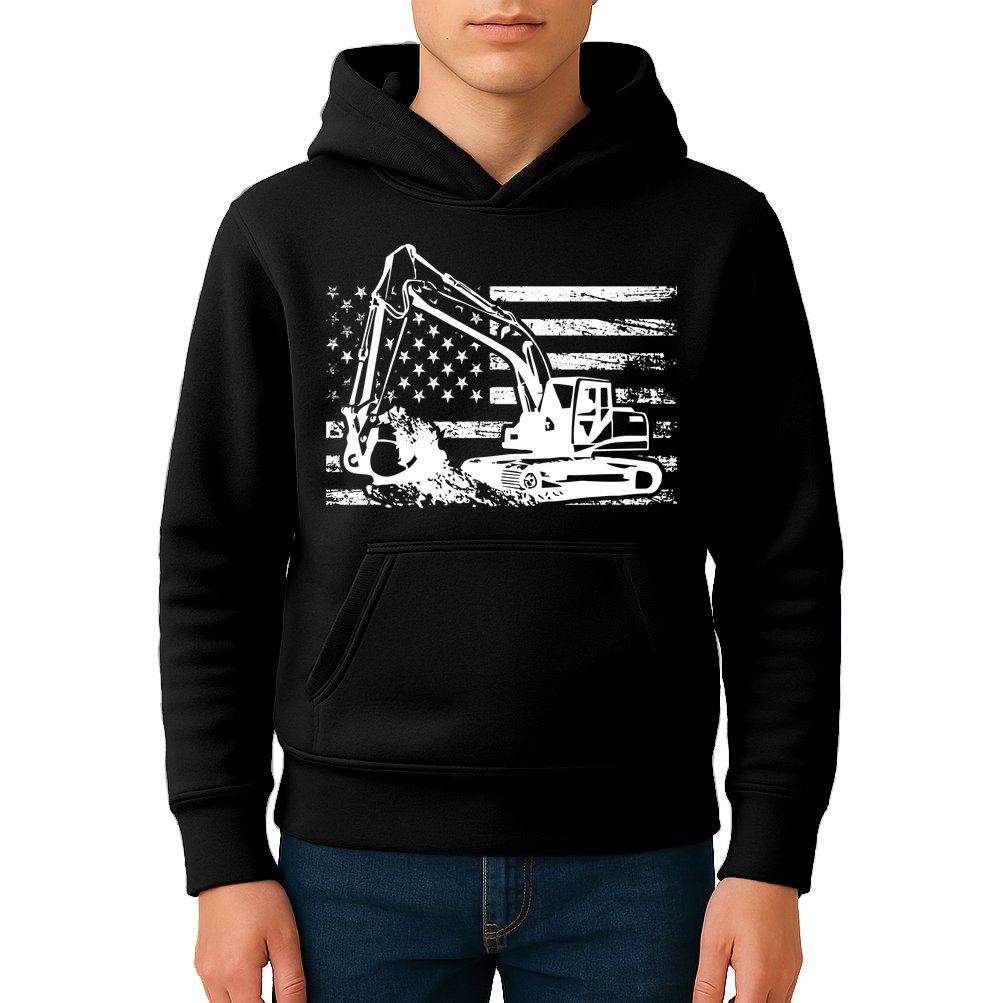 American Flag Excavator Kids Hoodie