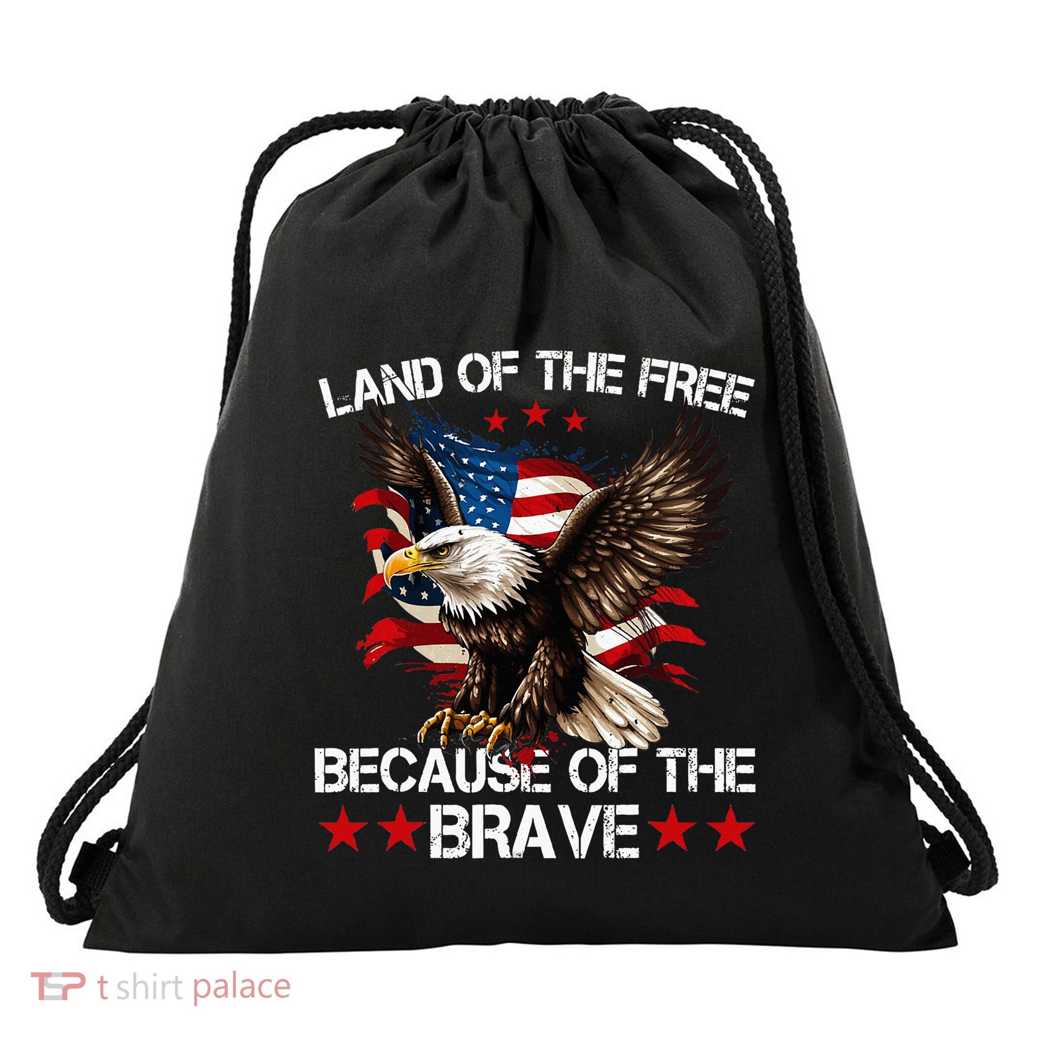 American Flag Eagle 4th Of July Land Of The Free Drawstring Bag