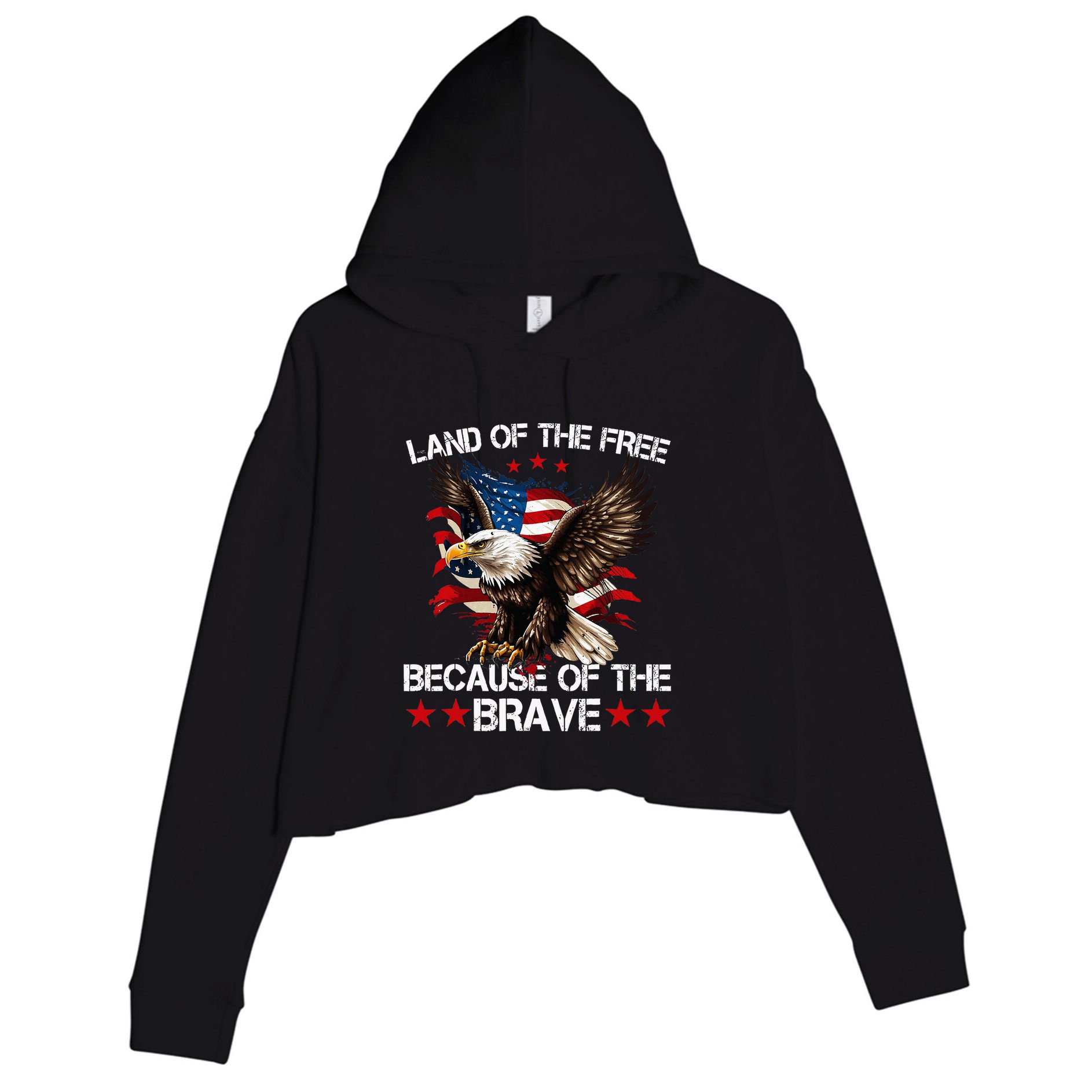 American Flag Eagle 4th Of July Land Of The Free Crop Fleece Hoodie