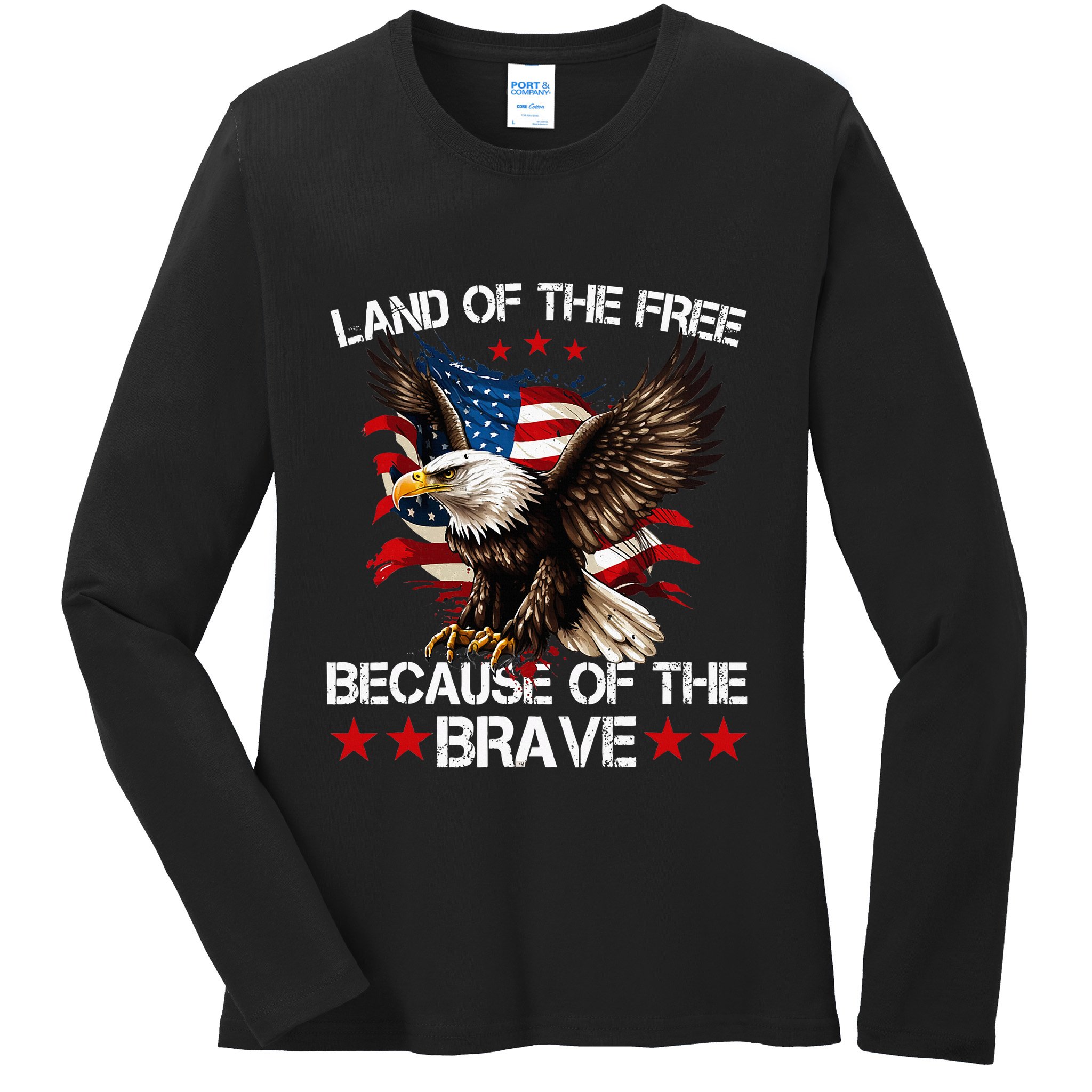 American Flag Eagle 4th Of July Land Of The Free Ladies Long Sleeve Shirt