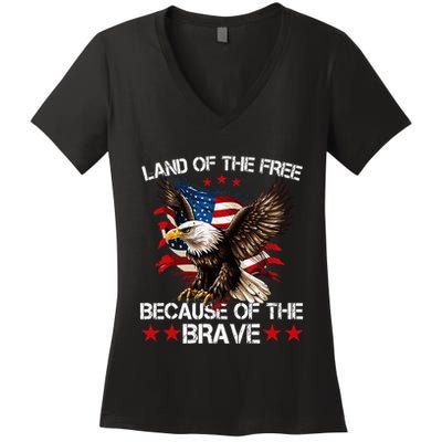 American Flag Eagle 4th Of July Land Of The Free Women's V-Neck T-Shirt