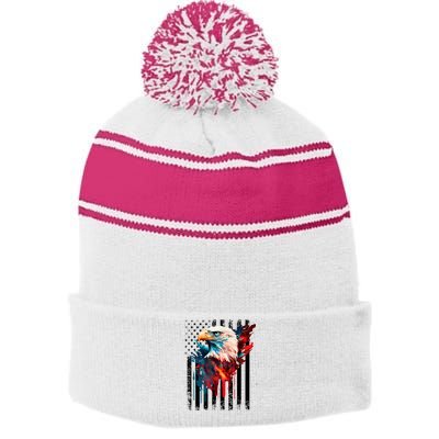 American Flag Eagle Patriots America Eagle Stripe Pom Pom Beanie