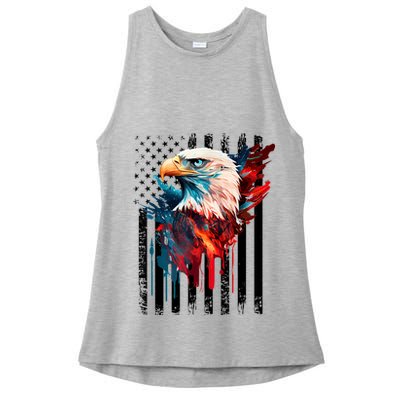 American Flag Eagle Patriots America Eagle Ladies PosiCharge Tri-Blend Wicking Tank