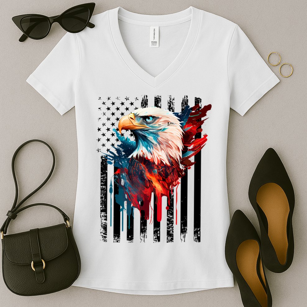 American Flag Eagle Patriots America Eagle Women's V-Neck T-Shirt
