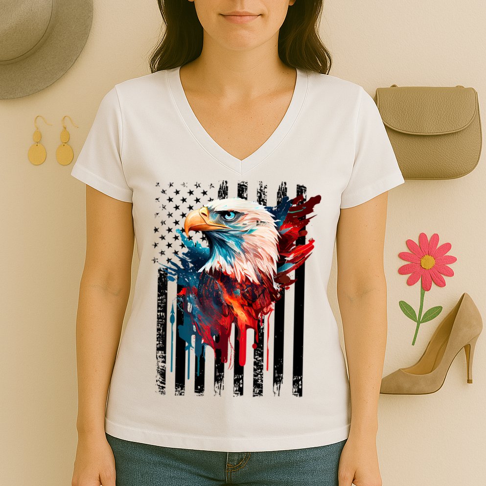 American Flag Eagle Patriots America Eagle Women's V-Neck T-Shirt