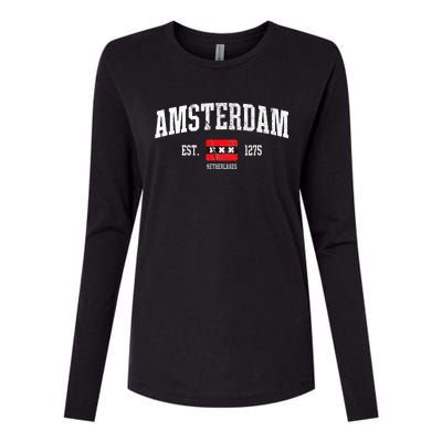 Amsterdam Flag Est. 1275 Netherlands Souvenir Womens Cotton Relaxed Long Sleeve T-Shirt