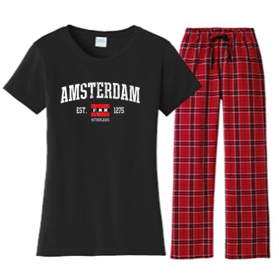 Amsterdam Flag Est. 1275 Netherlands Souvenir Women's Flannel Pajama Set