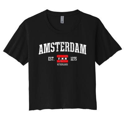 Amsterdam Flag Est. 1275 Netherlands Souvenir Women's Crop Top Tee