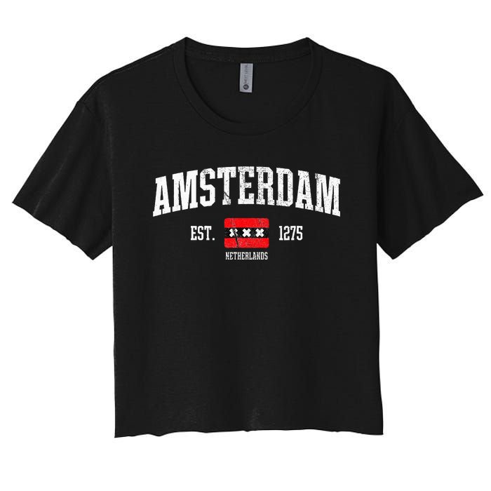 Amsterdam Flag Est. 1275 Netherlands Souvenir Women's Crop Top Tee