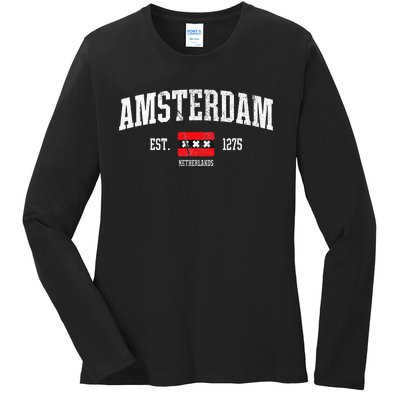 Amsterdam Flag Est. 1275 Netherlands Souvenir Ladies Long Sleeve Shirt