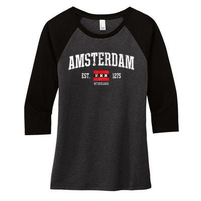 Amsterdam Flag Est. 1275 Netherlands Souvenir Women's Tri-Blend 3/4-Sleeve Raglan Shirt